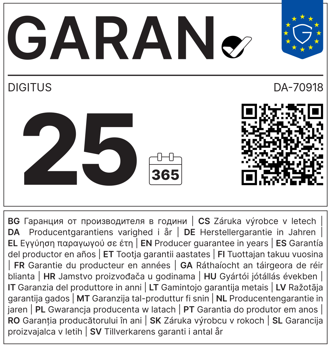 GARAN-Label: Herstellergarantie DIGITUS DA-70918