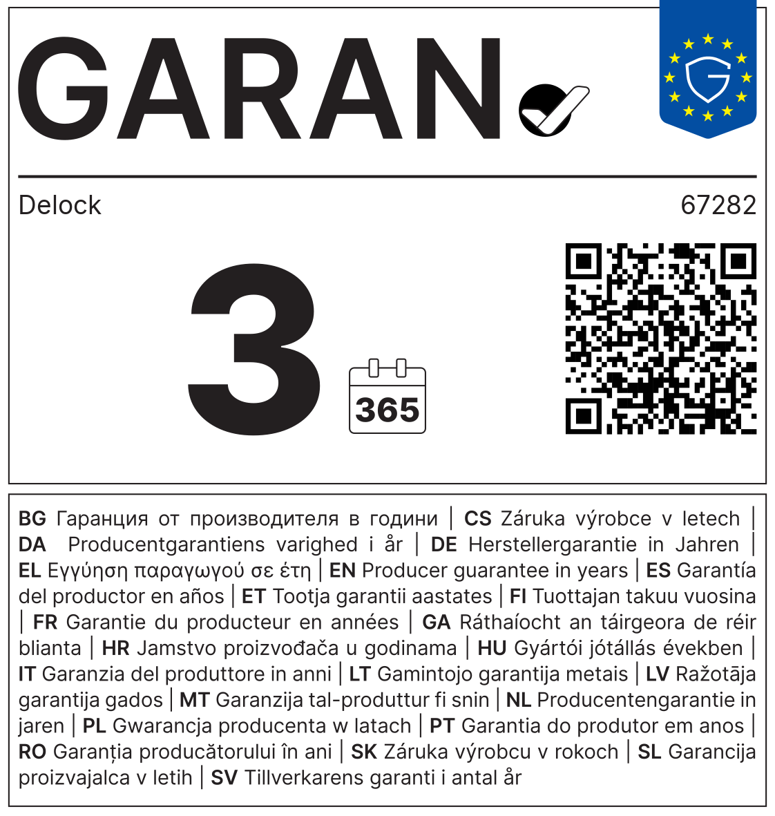 GARAN-Label: Herstellergarantie Delock 67282
