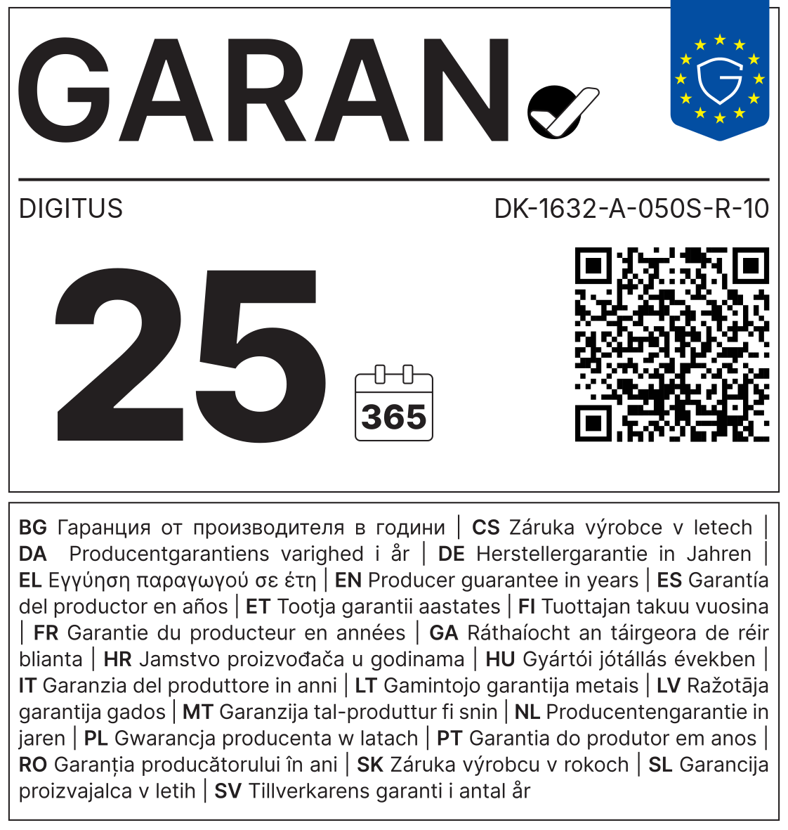 GARAN-Label: Herstellergarantie DIGITUS DK-1632-A-050S-R-10