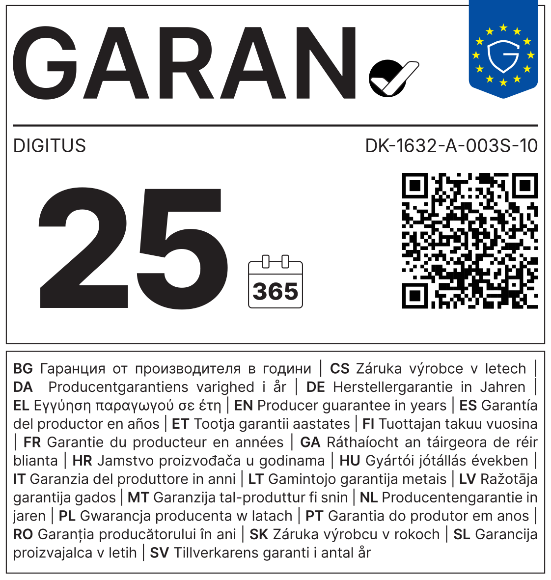 GARAN-Label: Herstellergarantie DIGITUS DK-1632-A-003S-10