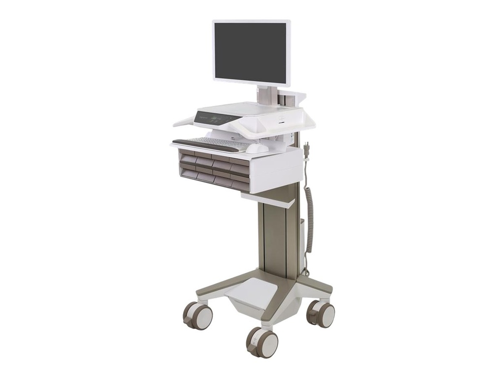 Ergotron CareFit Pro - Wagen - Electric Lift - für LCD-Display / PC-Ausrüstung - verriegelbar - medizinisch - weiß, Warm Gray - Bildschirmgröße: bis zu 68,6 cm (bis zu 27 Zoll)