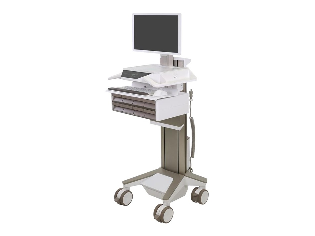 Ergotron CareFit Pro - Wagen - Electric Lift - für LCD-Display / PC-Ausrüstung - verriegelbar - medizinisch - weiß, Warm Gray - Bildschirmgröße: bis zu 68,6 cm (bis zu 27 Zoll)