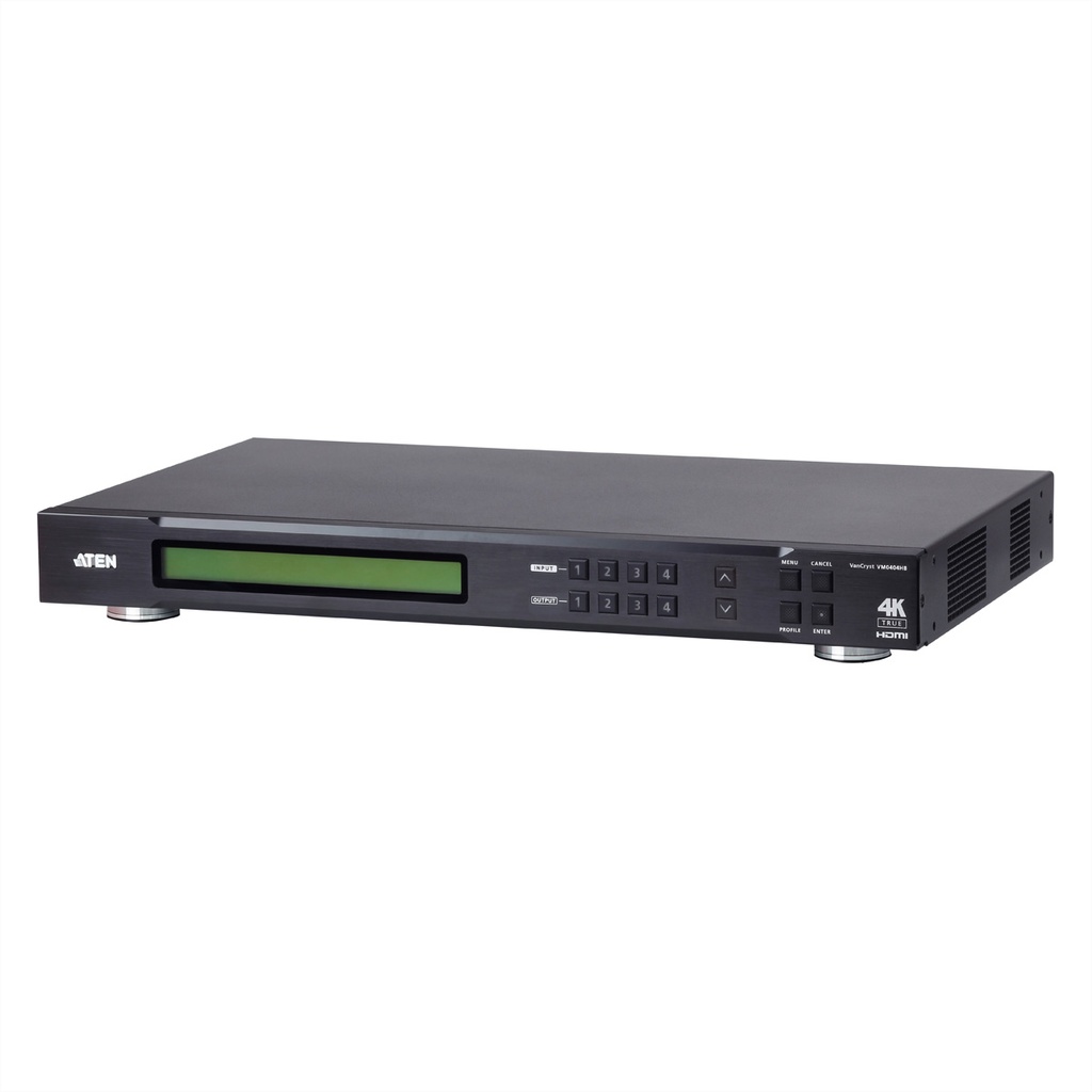 ATEN 4 x 4 True 4K HDMI Matrix Switch - AV-Matrix-Umschalter - 18 Gbit/s - 600 MHz - 4096 x 2160 Pixel - Schwarz - Metall