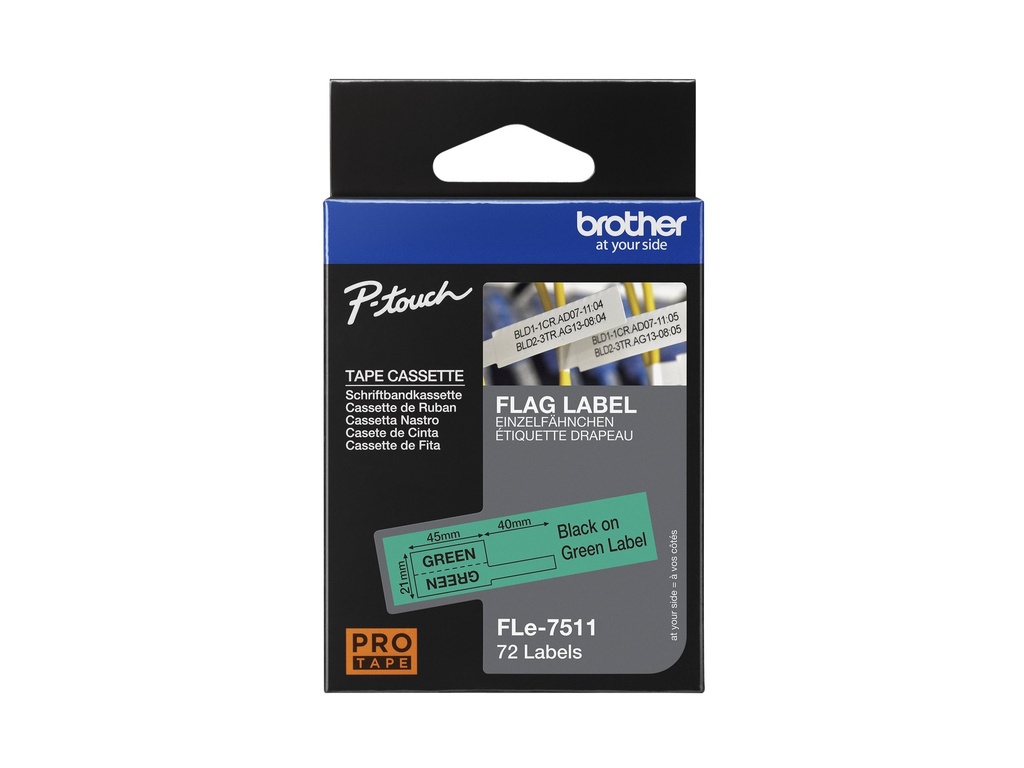 Brother Polyester - Schwarz auf Grün - 21 x 45 mm 72 Etikett(en) (1 Rolle(n)