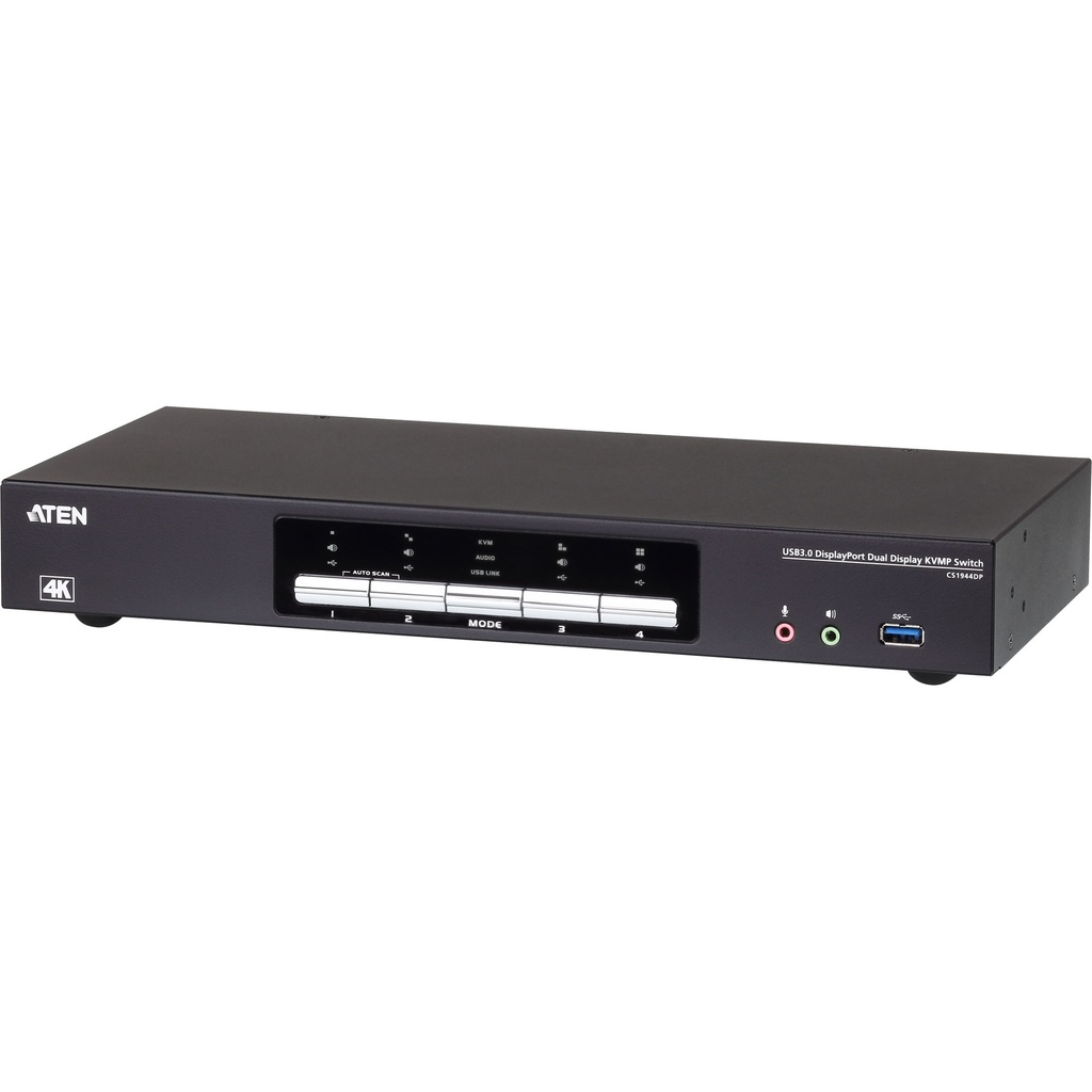 ATEN 4-Port USB 3.0 4K DisplayPort Dual Display KVMP™ Switch - 4096 x 2160 Pixel - Ethernet/LAN - 4K Ultra HD - 6,125 W - Schwarz