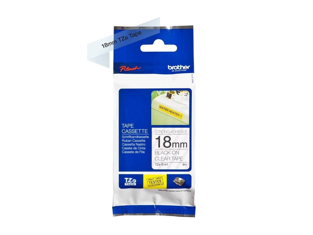 Brother TZe-S141 - Extra starker Klebstoff - schwarz auf durchsichtig - Rolle (1,8 cm x 8 m)