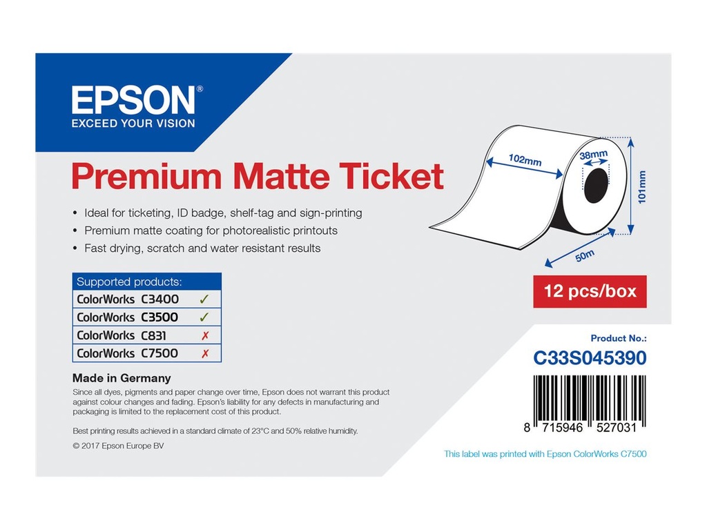 Epson Premium - Matt - Rolle (10,2 cm x 50 m) 1 Rolle(n) Tickets
