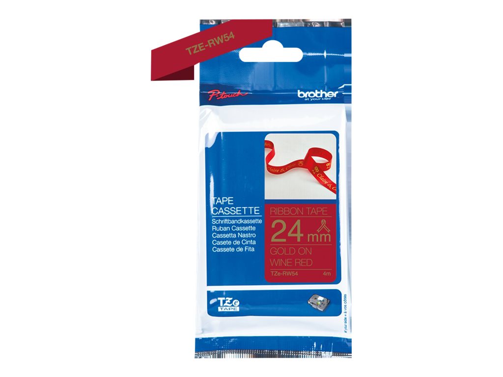 Brother TZe-RW54 - Seidig - Gold auf Weinrot - Rolle (2,4 cm x 4 m)