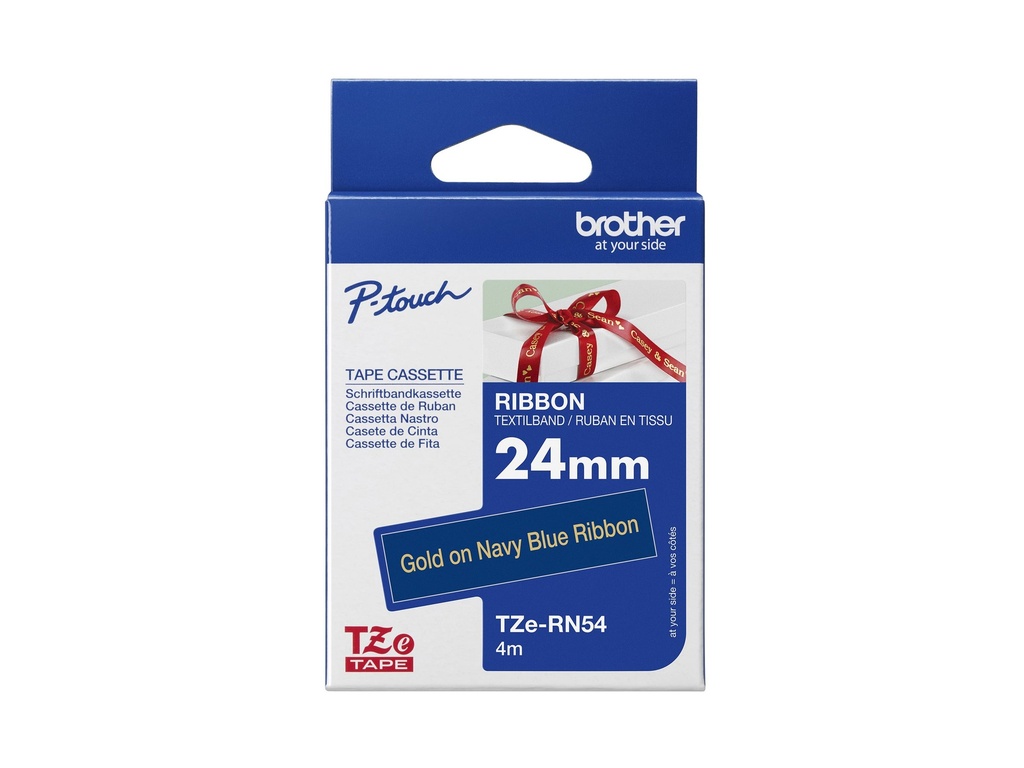 [TZERN54] Brother TZe-Rn54 - Seidig - Gold auf Marineblau - Rolle (2,4 cm x 4 m)