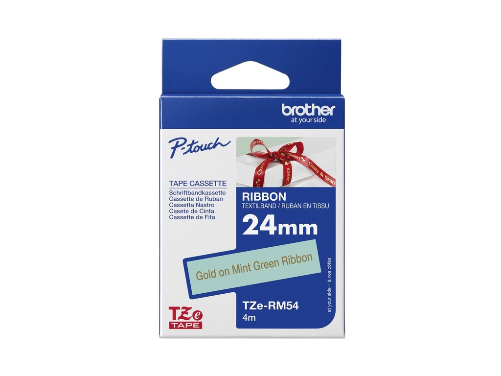 [TZERM54] Brother TZe-RM54 - Seidig - Gold auf mintgrün - Rolle (2,4 cm x 4 m)