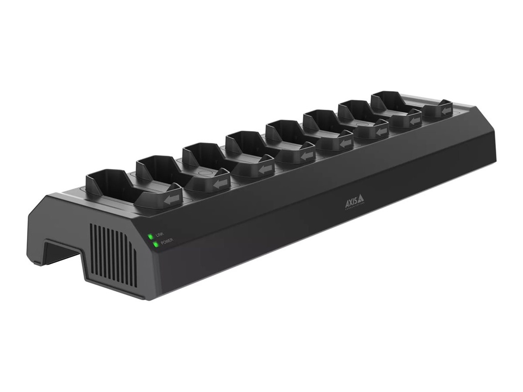 Axis W701 Mk II - Station zum Laden und Synchronisieren - 8-Bay + AC-Netzteil - 120 Watt - 8 Ausgabeanschlussstellen (Kameraanschluss für Körperkameras)
