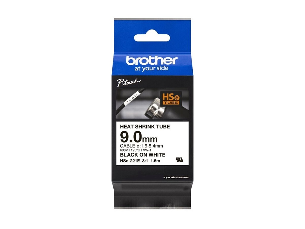[HSE221E] Brother HSe-221E - Schwarz auf Weiß - Roll (0,9 cm x 1,5 m)