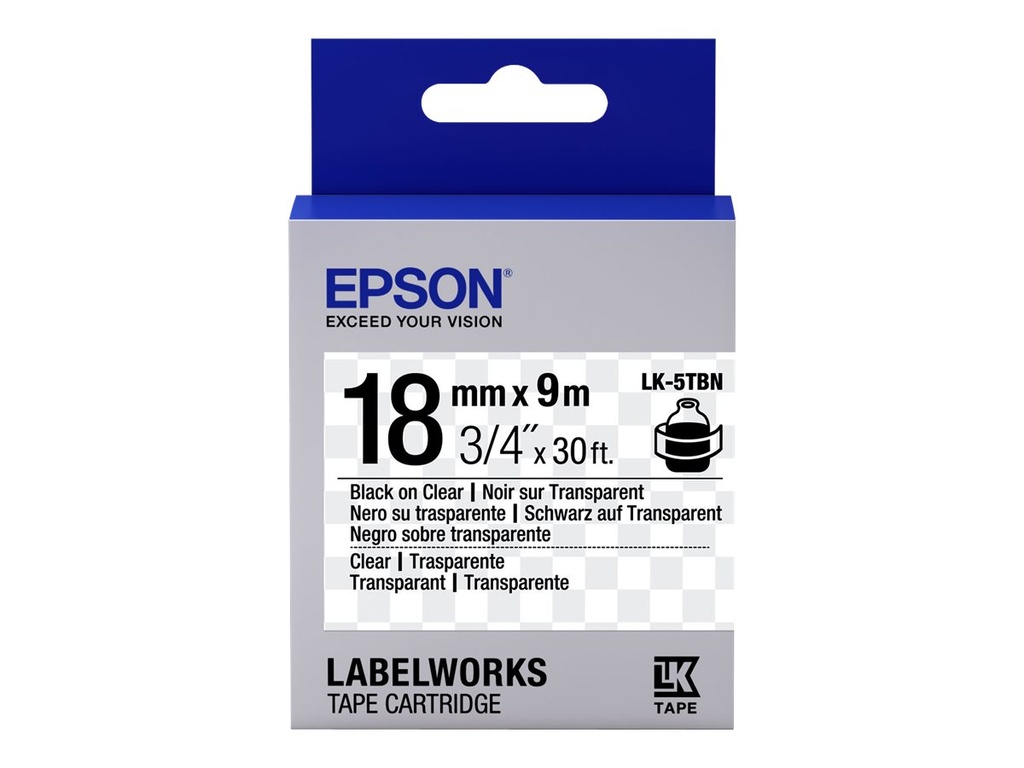 [C53S655008] Epson LabelWorks LK-5TBN - Schwarz auf durchsichtig - Rolle (1,8 cm x 9 m)