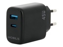 Mobilis Netzteil - schnell, GaN - 45 Watt - QC, PD/PPS - 2 Ausgabeanschlussstellen (USB, 24 pin USB-C)