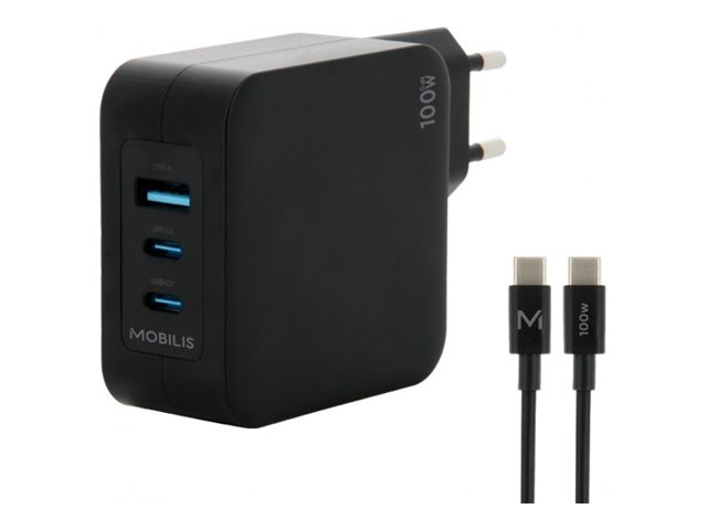 Mobilis Netzteil - schnell, GaN - 100 Watt - QC, PD/PPS - 3 Ausgabeanschlussstellen (USB, 2 x USB-C)