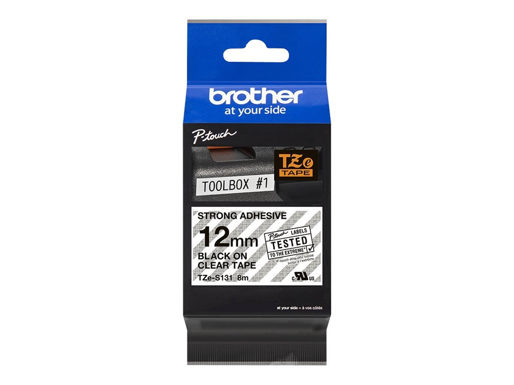 Brother TZe-S131 - Extra starker Klebstoff - schwarz auf durchsichtig - Rolle (1,2 cm x 8 m)