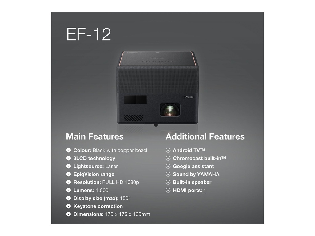 Epson EF-12 - 3-LCD-Projektor - tragbar - 1000 lm (weiß)