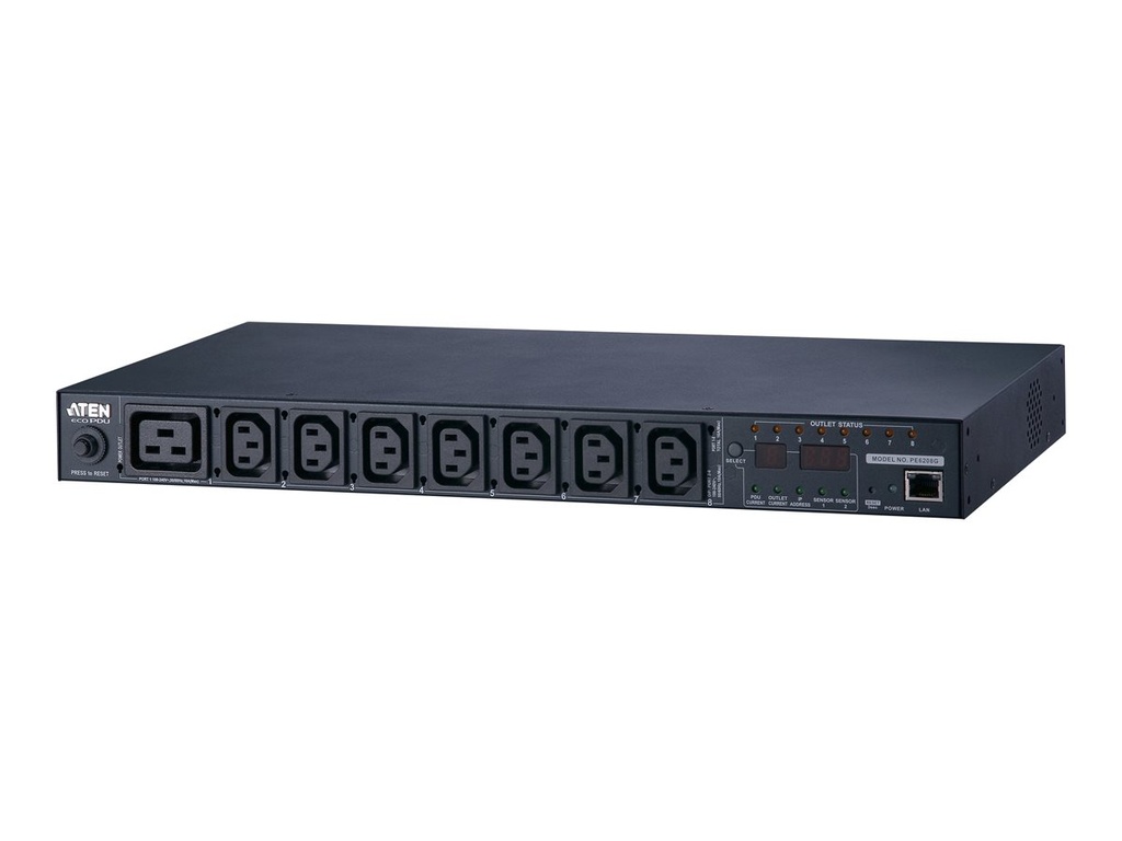 ATEN PE6208G - Überwacht - 1U - Horizontal - Metall - Schwarz - 8 AC-Ausgänge