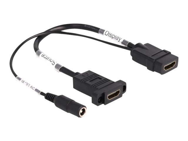 Delock Geschlechtswechsler - HDMI, Gleichstromstecker 5,5 x 2,1 mm weiblich zu HDMI weiblich - 30 cm - Schwarz - Unterstützung für 4K60Hz (3840 x 2160)