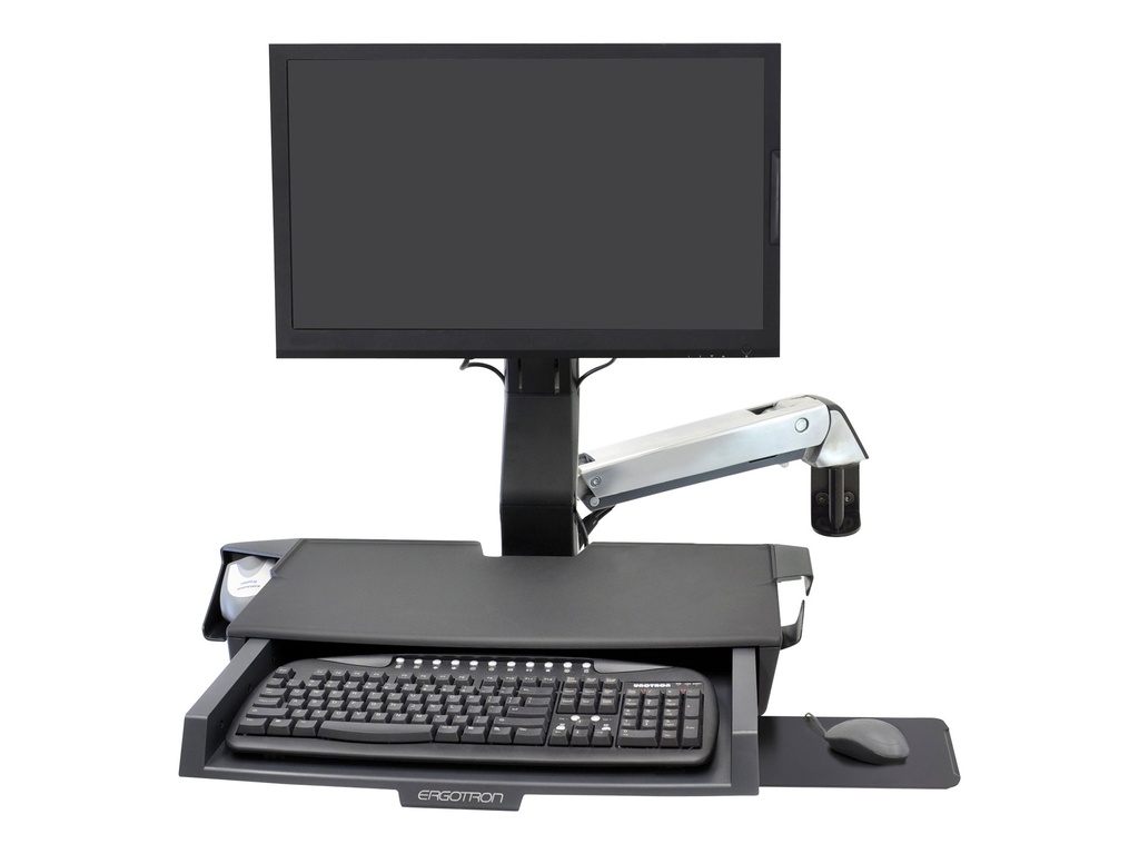 Ergotron Befestigungskit (Handgelenkkissen, Schienenmontage Halterungsset, Mausablage zum Herausziehen, höhenverstellbare Halterung, Ablage für Barcode-Scanner und Maus, Combo Schwenkarm, Arbeitsfläche mit Tastaturablage) - für LCD-Display / PC-Ausrüstung - Polished Aluminum - Bildschirmgröße: bis zu 61 cm (bis zu 24 Zoll)
