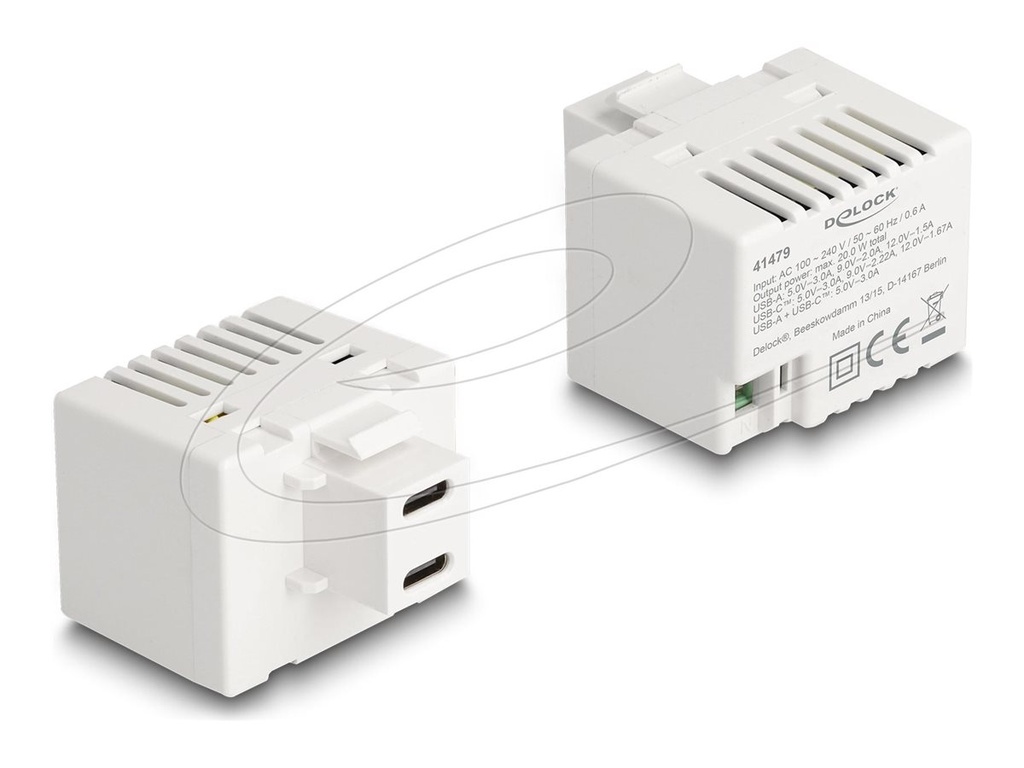Delock Netzteil - 20 Watt - 3 A - PD - 2 Ausgabeanschlussstellen (USB-C)