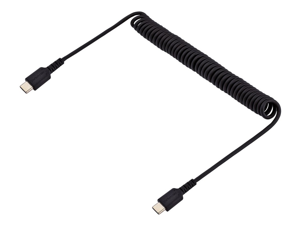 StarTech.com 1m USB C auf USB C Kabel, hochbelastbares Spiralkabel zum Laden und Synchronisieren, USB C 2.0 Kabel, robuste Aramidfaser, Schnellladekabel mit EMI Schutz, schwarz (R2CCC-1M-USB-CABLE)