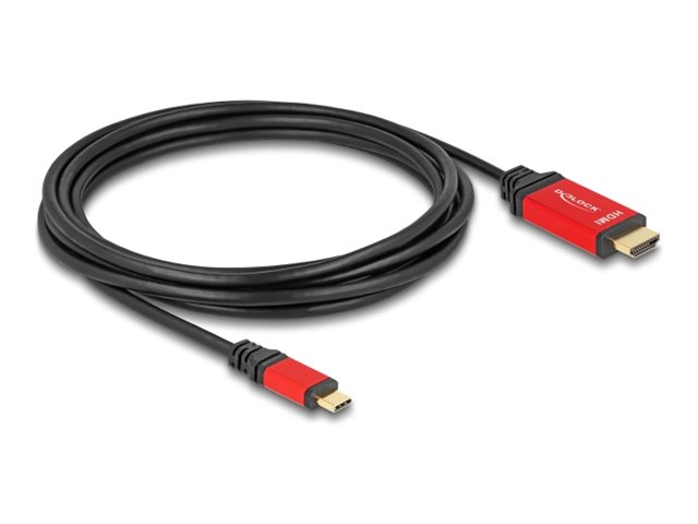 Delock Adapterkabel - 24 pin USB-C männlich zu HDMI männlich - 3 m - Schwarz / Rot - unterstützt 8K 60 Hz (7680 x 4320)