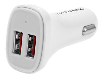 StarTech.com Startech Dual Port USB KFZ Ladegerät - 24W/4.8 - Weiß - 2 Port USB Autoladegerät - Auto-Netzteil - 24 watt - 4.8 A - 2 Ausgabeanschlussstellen (USB)