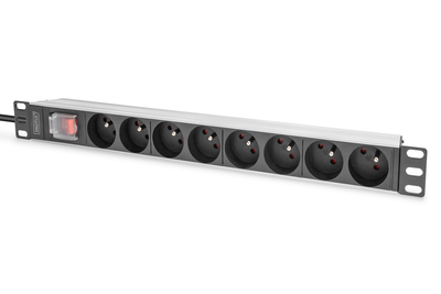 DIGITUS Steckdosenleiste mit Aluminiumprofil und Schalter, 8-fach CEE 7/5, 2 m Zuleitung Schutzkontaktstecker