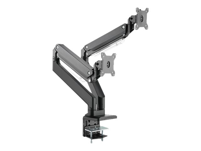 DIGITUS Befestigungskit (Spannbefestigung für Tisch, 2 VESA-Befestigungshalterungen, 2 Schwenkarme) - für 2 LCD-Bildschirme / gekrümmter LCD-Bildschirm - Gasdruckfeder - Kunststoff, Aluminium, Stahl - mattschwarz - Bildschirmgröße: 38.1-88.9 cm (15"-35")