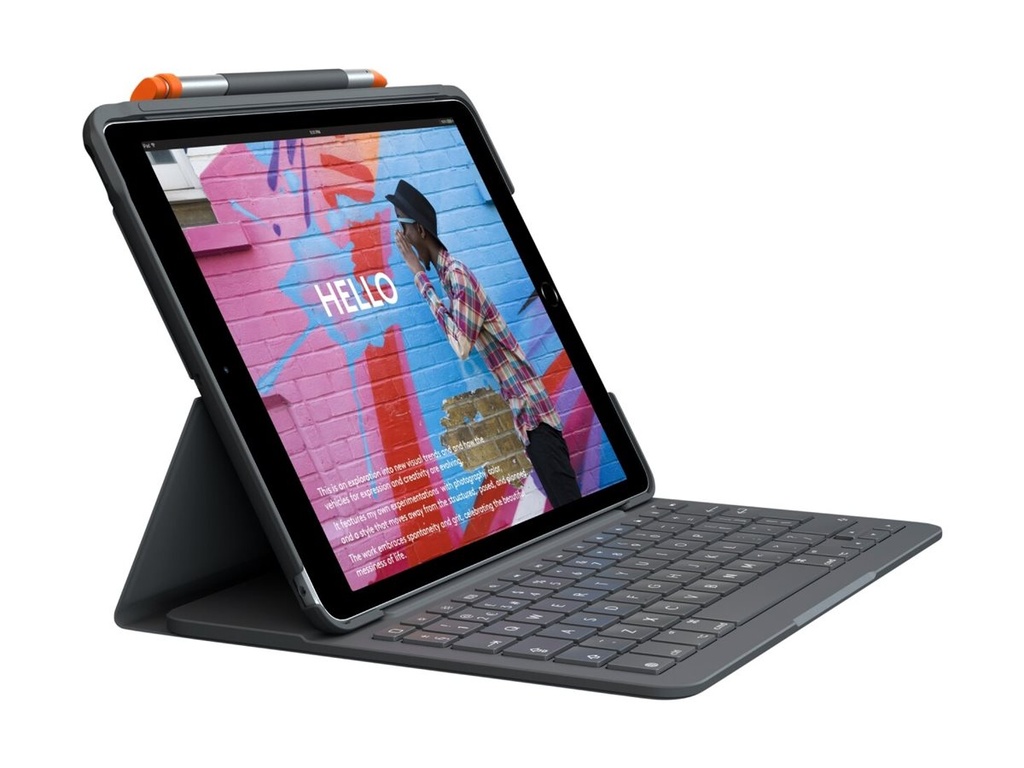 Logitech Slim Folio - Tastatur und Foliohülle - kabellos - Bluetooth LE - QWERTZ - Schweizerisch - Oxford Gray - für Apple 10.9-inch iPad (10. Generation)