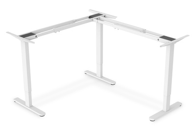 DIGITUS Elektrisch höhenverstellbares Tischgestell, 90° L-Form, Triple-Motor, 2-Stufen, Weiß