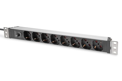 [DN-95410-IT] DIGITUS Steckdosenleiste mit Aluminiumprofil und Vorsicherung, 8-fach italienischer Ausgang, 2 m Zuleitung IEC C14 Stecker