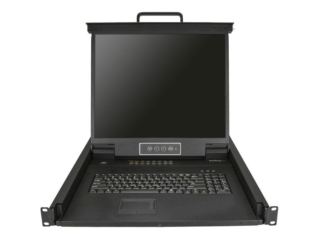 StarTech.com 16 Port Rack KVM Konsole mit 1,8 m Kabeln - US Tastatur(QWERTY), Integrierter KVM Switch mit 19" LCD Monitor - 1HE LCD KVM Konsole - OSD KVM - 50.000 MTBF - USB + VGA(RKCONS1916K) - KVM-Konsole mit KVM-Switch - 16 Anschlüsse - PS/2, USB - US - 48.3 cm (19")