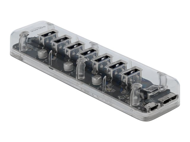 Delock Externer USB 3.0 Hub mit 7 Ports transparent