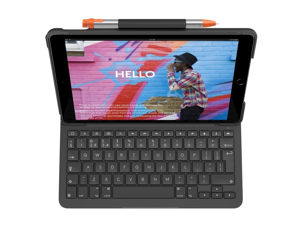 Logitech Slim Folio - Tastatur und Foliohülle - kabellos - Bluetooth - Französisch - Graphite - für Apple 10.2-inch iPad (7. Generation, 8. Generation, 9. Generation)