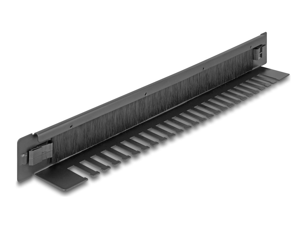 Delock Kabelabdeckung mit Bürsten - mit Kabelhalter, werkzeugfrei - Rack montierbar - Schwarz - 1U - 48.3 cm (19")