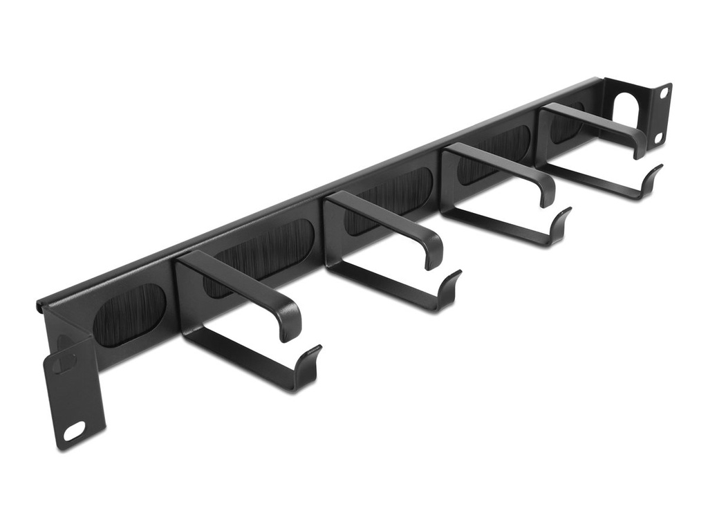 Delock Rack-Bürstenleiste - 4 Haken, seitlicher Kabelzugang - Schwarz - 1U - 48.3 cm (19")