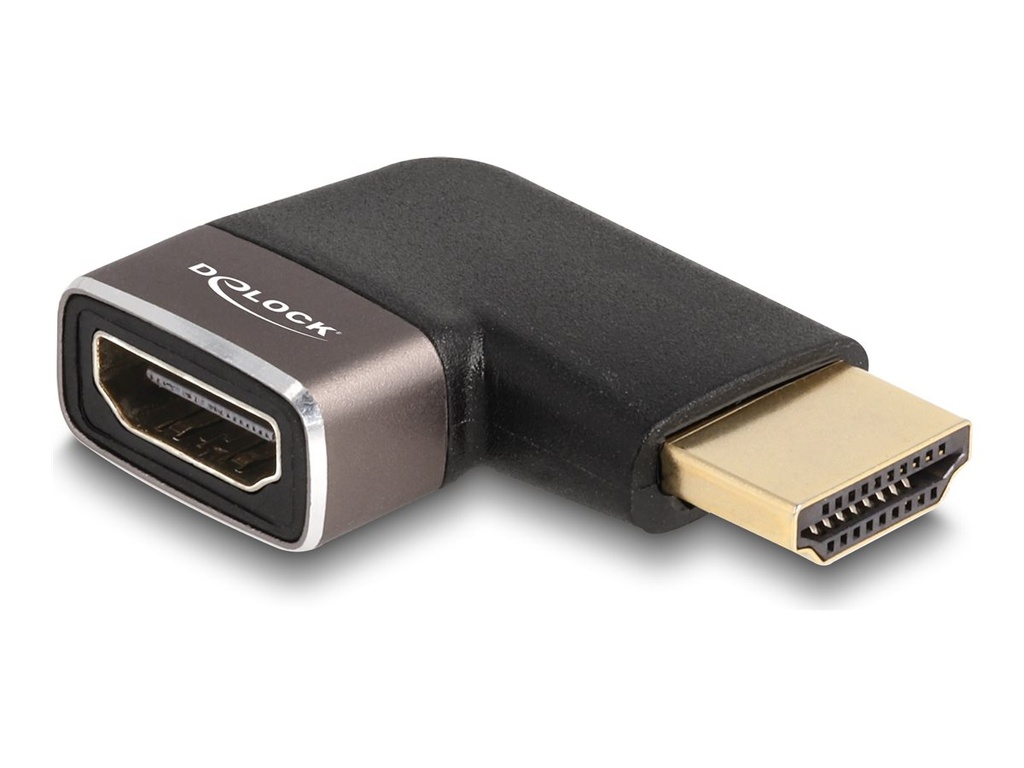 Delock Hohe Geschwindigkeit - HDMI-Adapter mit Ethernet - HDMI männlich zu HDMI weiblich links abgewinkelt - Schwarz/Grau - 8K60Hz (7680 x 4320)