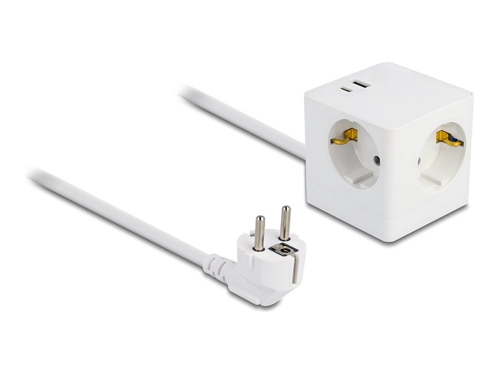 [11502] Delock Steckdosenleiste - mit Kindersicherung, PD 3.0 Ladegerät 20 W - Wechselstrom 250 V - 3680 Watt - Eingabe, Eingang power CEE 7/7 - Ausgangsanschlüsse: 3 (3 x Stecker CEE 7/3, USB, 24 pin USB-C)