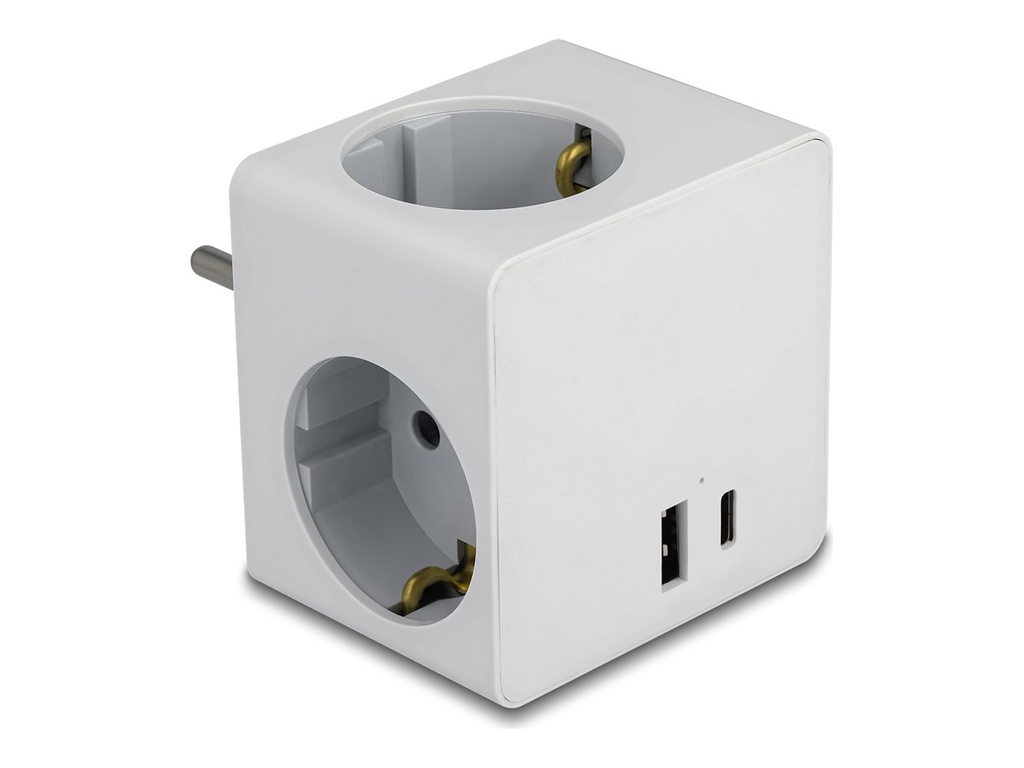 Delock Socket splitter - mit Kindersicherung - Wechselstrom 250 V - 3680 Watt - Eingabe, Eingang power CEE 7/7 - Ausgangsanschlüsse: 3 (power CEE 7/3, USB, 24 pin USB-C)