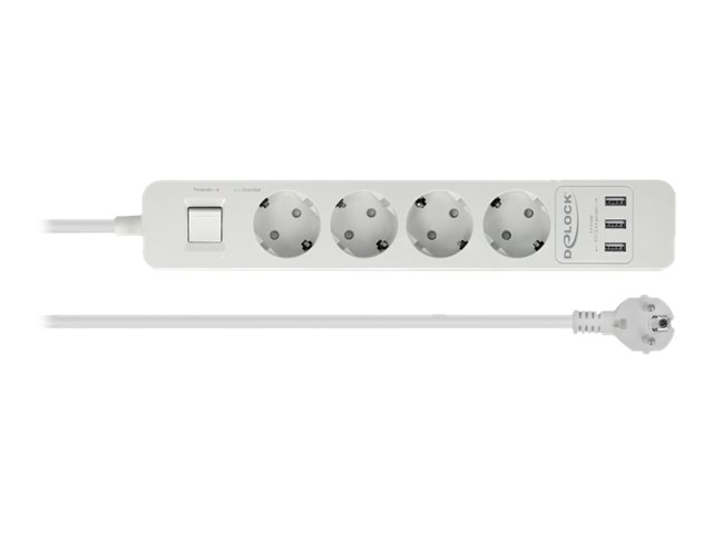 Delock Extension Socket - Steckdosenleiste - Wechselstrom 250 V - 4000 Watt - Eingabe, Eingang power CEE 7/7 - Ausgangsanschlüsse: 4 (3 x USB Typ A, 4 x CEE 7/3)