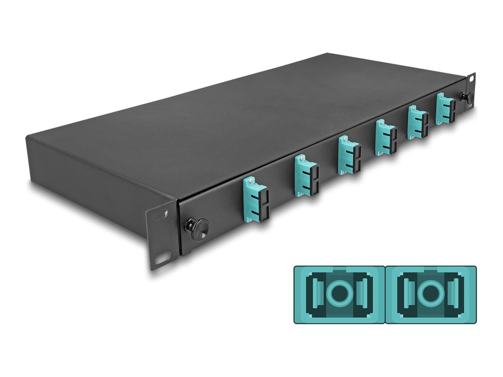 Delock Glasfaserkabelkiste - OM3, montiert - Vorderseite - Rack montierbar - SC Duplex X 6 - Schwarz - 1U - 48.3 cm (19")