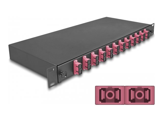 Delock Glasfaserkabelkiste - OM4, montiert - Vorderseite - Rack montierbar - SC Duplex X 12 - Schwarz - 1U - 48.3 cm (19")
