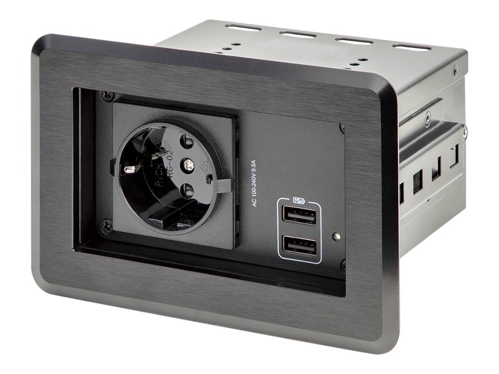 StarTech.com Tischanschlussfeld mit Einbausteckdose ( mit 2x USB-Anschlüssen, 1x Schuko, versenkbare Steckdose, Tischtank)