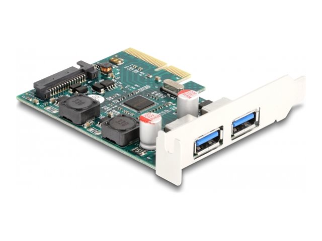 Delock PCI Express x4 Karte zu 2 x extern USB 10 Gbps Typ-A Buchse - Low Profile Formfaktor - PCIe - USB 3.2 Gen 2 (3.1 Gen 2) - Niedriges Profil - PCIe 3.0 - SATA 15-Pin - Grün - Grau