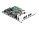 Delock PCI Express x4 Karte zu 2 x extern USB 10 Gbps Typ-A Buchse - Low Profile Formfaktor - PCIe - USB 3.2 Gen 2 (3.1 Gen 2) - Niedriges Profil - PCIe 3.0 - SATA 15-Pin - Grün - Grau