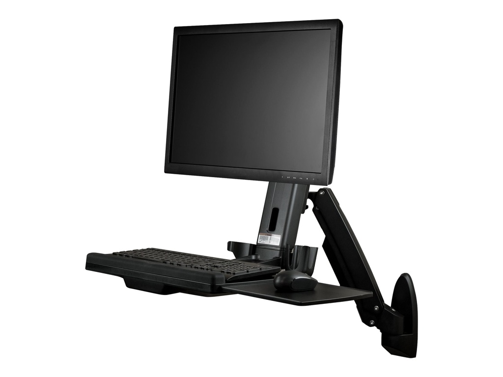 StarTech.com Startech Wandmontage Sitz-/ Steh Workstation - 1 Monitor bis zu 24" - VESA - Höhenverstellbarer Ergonomischer Schreibtisch - Befestigungskit (Wandplatte, Spalte, Tastatur-Tablett, Monitorarm)