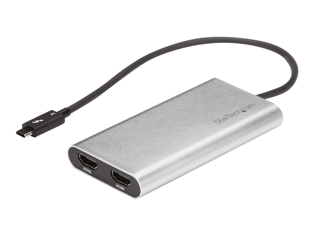 StarTech.com Startech Thunderbolt 3 auf zwei HDMI Adapter - 4K 60hz - Mac und Windows kompatibel - USB C HDMI Adapter - Thunderbolt 3 zu HDMI - Adapterkabel - USB-C männlich zu HDMI weiblich - 28.4 m - Silber - aktiv, 4K60Hz (4096 x 2160)