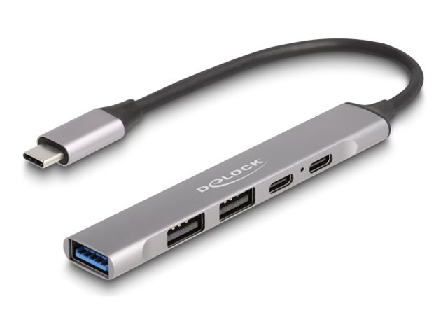Delock Hub - 1 x USB-C (Power Delivery) + 1 x USB-C + 1 x SuperSpeed USB + 2 x USB-A 2.0